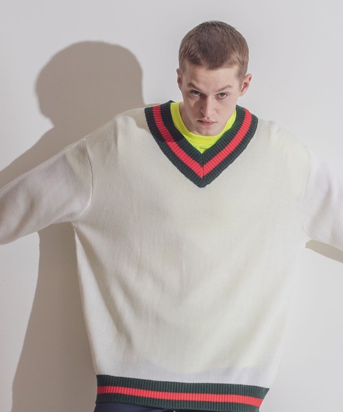 act'm（アクトム）の「act'm オーバーサイズ チルデン セーター ニット（ニット/セーター・メンズ・ホワイト系その他/グレー系その他/ベージュ系その他/ブルー系その他/パープル系その他・FREE）」の3枚目の写真