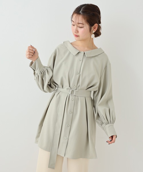 one after another NICE CLAUP（ワンアフターアナザーナイスクラップ）の「ベルト付チュニック風ブラウス（シャツ/ブラウス・レディース・オフホワイト/ミント/チェック・FREE）」の3枚目の写真