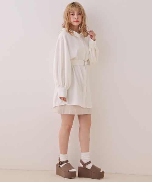 one after another NICE CLAUP（ワンアフターアナザーナイスクラップ）の「ベルト付チュニック風ブラウス（シャツ/ブラウス・レディース・オフホワイト/ミント/チェック・FREE）」の9枚目の写真