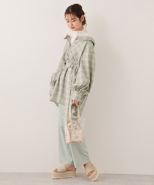 one after another NICE CLAUP（ワンアフターアナザーナイスクラップ）の「ベルト付チュニック風ブラウス（シャツ/ブラウス・レディース・オフホワイト/ミント/チェック・FREE）」の5枚目の写真