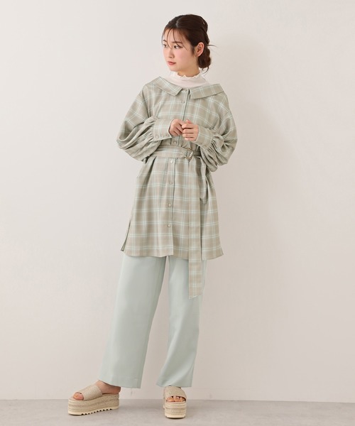 one after another NICE CLAUP（ワンアフターアナザーナイスクラップ）の「ベルト付チュニック風ブラウス（シャツ/ブラウス・レディース・オフホワイト/ミント/チェック・FREE）」の7枚目の写真
