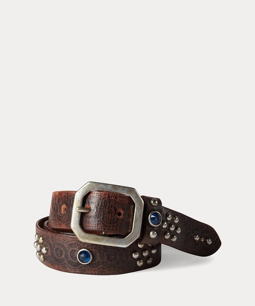 RRL（ダブル アール エル）の「スタデッド ラフアウト レザー ベルト