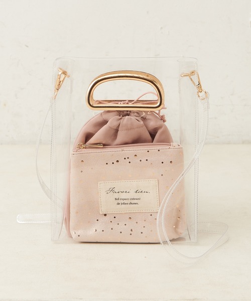 one after another NICE CLAUP（ワンアフターアナザーナイスクラップ）の「PVCポーチ付き３点バッグ（ショルダーバッグ・レディース・アイボリー/グレー/ピンク・FREE）」の3枚目の写真