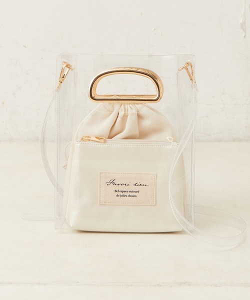 one after another NICE CLAUP（ワンアフターアナザーナイスクラップ）の「PVCポーチ付き３点バッグ（ショルダーバッグ・レディース・アイボリー/グレー/ピンク・FREE）」の2枚目の写真