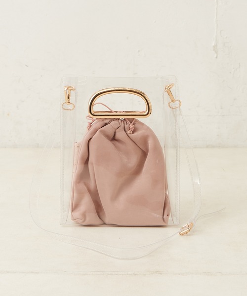 one after another NICE CLAUP（ワンアフターアナザーナイスクラップ）の「PVCポーチ付き３点バッグ（ショルダーバッグ・レディース・アイボリー/グレー/ピンク・FREE）」の5枚目の写真