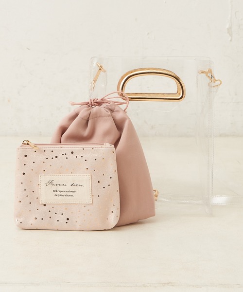 one after another NICE CLAUP（ワンアフターアナザーナイスクラップ）の「PVCポーチ付き３点バッグ（ショルダーバッグ・レディース・アイボリー/グレー/ピンク・FREE）」の9枚目の写真