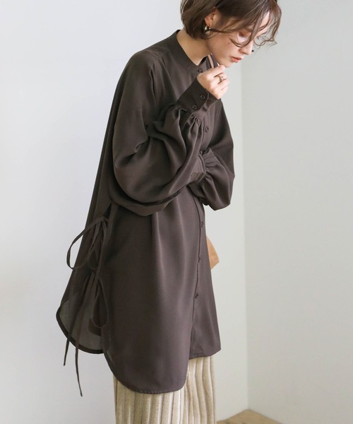 select MOCA(セレクトモカ)の「サイドリボンロングスリーブシャツ(シャツ/ブラウス・レディース・ブラック/モカ/ブラウン/カーキ・FREE)」の2枚目の写真