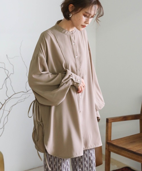 select MOCA(セレクトモカ)の「サイドリボンロングスリーブシャツ(シャツ/ブラウス・レディース・ブラック/モカ/ブラウン/カーキ・FREE)」の3枚目の写真
