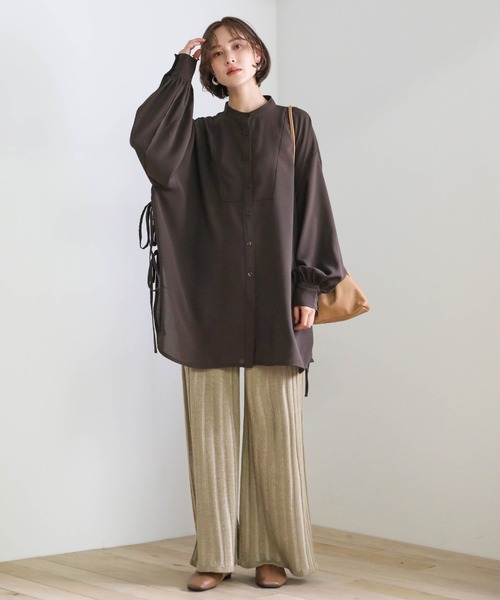 select MOCA(セレクトモカ)の「サイドリボンロングスリーブシャツ(シャツ/ブラウス・レディース・ブラック/モカ/ブラウン/カーキ・FREE)」の6枚目の写真