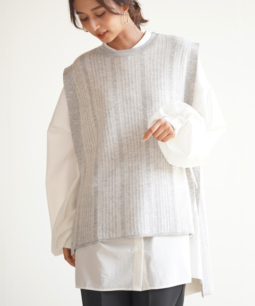 rps(アールピーエス)の「ストライプ柄ニットベスト(ベスト・レディース・ブラウン/杢グレー・M)」の2枚目の写真