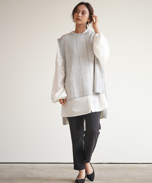 rps(アールピーエス)の「ストライプ柄ニットベスト(ベスト・レディース・ブラウン/杢グレー・M)」の6枚目の写真