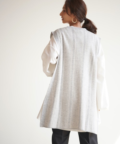 rps(アールピーエス)の「ストライプ柄ニットベスト(ベスト・レディース・ブラウン/杢グレー・M)」の10枚目の写真