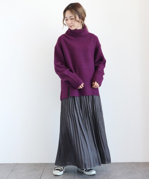 AMERICAN HOLIC（アメリカンホリック）の「タートルネック裾スリットニットチュニック（ニット/セーター・レディース・グレイッシュベージュ/杢グレー/パープル/オフホワイト/チャコールグレー・MEDIUM/LARGE）」の19枚目の写真