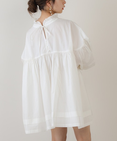 Chico（チコ）の「カフスAラインチュニック（シャツ/ブラウス・レディース・ブラック/ベージュ/ミント/アイボリー・FREE）」の5枚目の写真