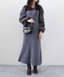 バルーン袖ニットワンピース