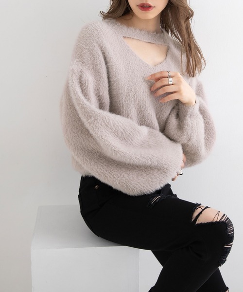 Newlyme(ニューリーミー)の「チョーカーデザインシャギーニットトップス(ニット/セーター・レディース・ホワイト/レッド/ベビーピンク/パープル・MEDIUM)」の12枚目の写真