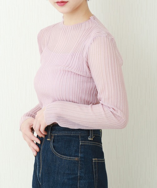 libelle more(リベル モア)の「ビスコース混光沢シアーランダムリブ+ボードレーキャミ セット(Tシャツ/カットソー・レディース・オフホワイト/ブラック/ライトベージュ/ライトピンク/シルバー・M/L)」の4枚目の写真