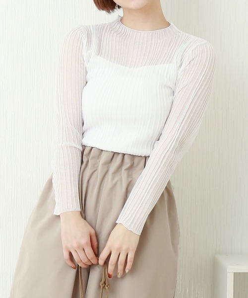 libelle more(リベル モア)の「ビスコース混光沢シアーランダムリブ+ボードレーキャミ セット(Tシャツ/カットソー・レディース・オフホワイト/ブラック/ライトベージュ/ライトピンク/シルバー・M/L)」の8枚目の写真