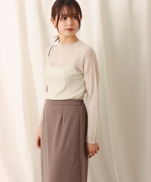 libelle more(リベル モア)の「ビスコース混光沢シアーランダムリブ+ボードレーキャミ セット(Tシャツ/カットソー・レディース・オフホワイト/ブラック/ライトベージュ/ライトピンク/シルバー・M/L)」の7枚目の写真