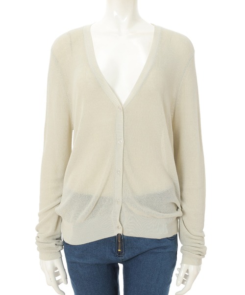 fifth（フィフス）の「シアーニット長袖カーディガン（カーディガン/ボレロ・レディース・ライム/ライトベージュ・MEDIUM）」の2枚目の写真