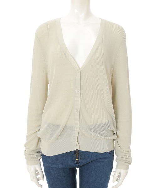 fifth（フィフス）の「シアーニット長袖カーディガン（カーディガン/ボレロ・レディース・ライム/ライトベージュ・MEDIUM）」の4枚目の写真