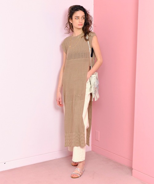 Store ティテ インザ ストア のファッション メッシュ編みサイドオープンノースリーブニットワンピース ワンピース Tite ワンピース In The In セール The