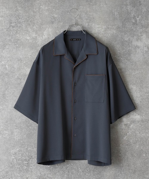 act'm（アクトム）の「ゴールドサテン パインピング オーバーサイズオープンカラーシャツ（シャツ/ブラウス・メンズ・ワインレッド/バイオレット/グレイッシュブルー・S/M/L）」の2枚目の写真