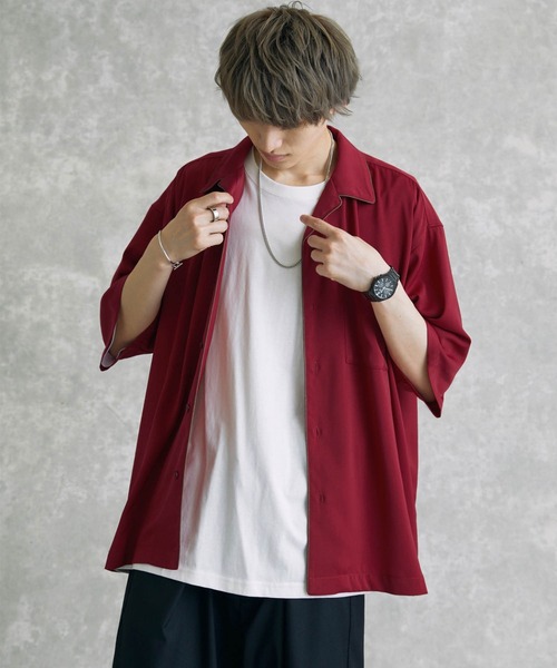 act'm（アクトム）の「ゴールドサテン パインピング オーバーサイズオープンカラーシャツ（シャツ/ブラウス・メンズ・ワインレッド/バイオレット/グレイッシュブルー・S/M/L）」の4枚目の写真