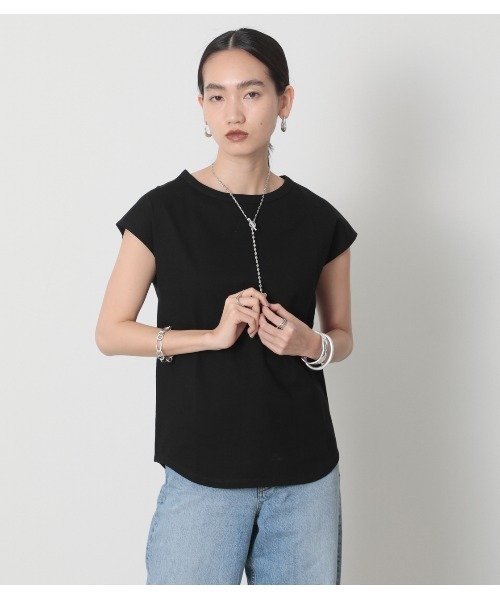 crie conforto（クリーコンフォルト）の「フレンチスリーブクルーPO（Tシャツ/カットソー・レディース・ブラック/ホワイト/ベージュ・MEDIUM/LARGE）」の3枚目の写真