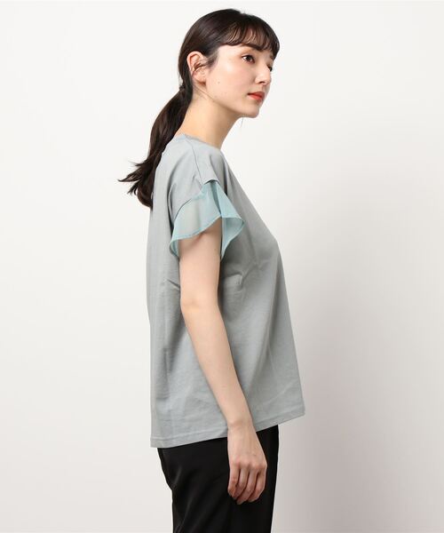 ottilie(オティーリエ)の「袖チュールTシャツ(Tシャツ/カットソー・レディース・チャコールグレー/ブラック/オフホワイト/ミント・FREE)」の6枚目の写真