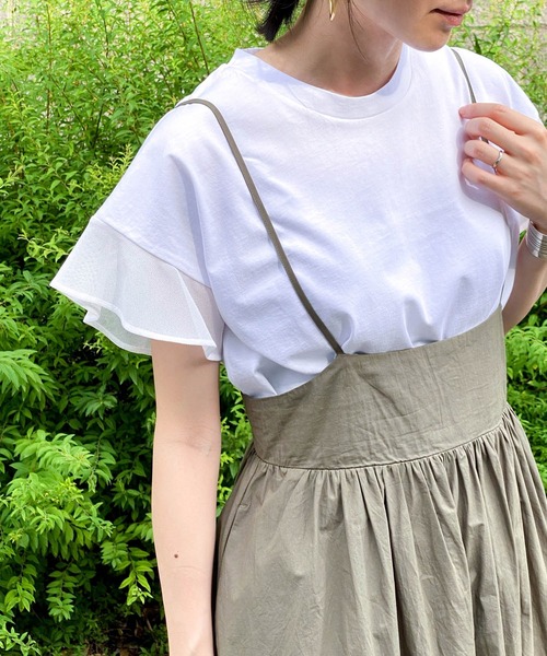 ottilie(オティーリエ)の「袖チュールTシャツ(Tシャツ/カットソー・レディース・チャコールグレー/ブラック/オフホワイト/ミント・FREE)」の2枚目の写真