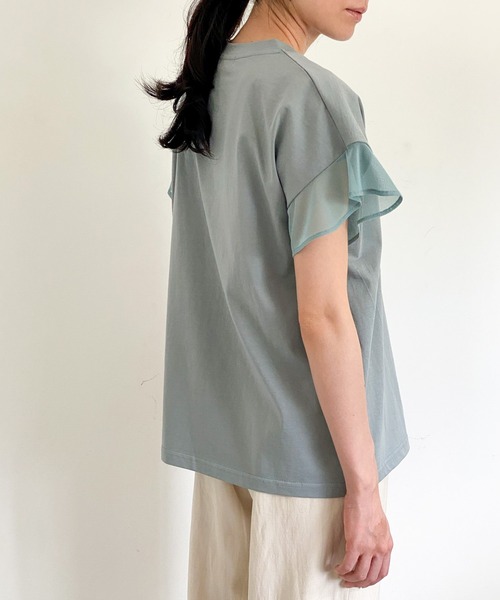 ottilie(オティーリエ)の「袖チュールTシャツ(Tシャツ/カットソー・レディース・チャコールグレー/ブラック/オフホワイト/ミント・FREE)」の13枚目の写真