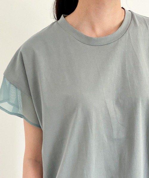 ottilie(オティーリエ)の「袖チュールTシャツ(Tシャツ/カットソー・レディース・チャコールグレー/ブラック/オフホワイト/ミント・FREE)」の15枚目の写真