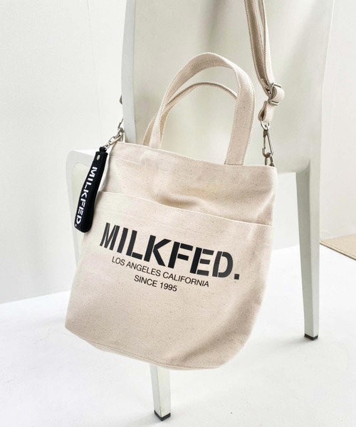MILKFED.（ミルクフェド）の「2WAY SHOULDER BAG MINI　/ロゴ　ショルダーバッグ/キャンバストートバッグ（ショルダーバッグ・レディース・ホワイト/ブラック/ベージュ/ライトピンク・ONE SIZE）」の2枚目の写真