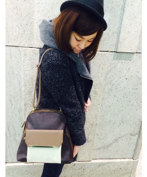 PAPILLONNER（パピヨネ）の「3-カラーリュック（バックパック/リュック・レディース・ブラック/ダークブラウン・FREE）」の16枚目の写真