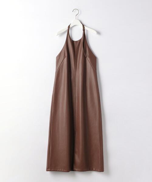 EMMEL REFINES（エメルリファインズ）の「＜EMMEL REFINES（エメル リファインズ）＞EM フェイクレザー エプロン ワンピース（ワンピース・レディース・ダークブラウン/ダークグリーン・FREE）」の11枚目の写真