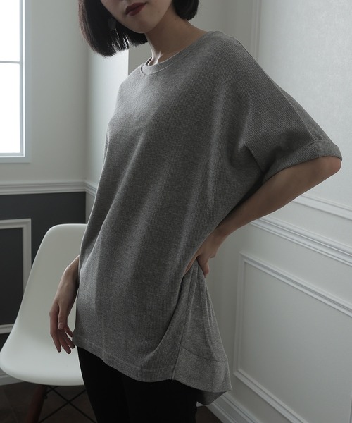 ElegChic(エレグシック)の「コットン100%ワッフルカットソー(Tシャツ/カットソー・レディース・ホワイト/ブラック/杢グレー・XL/M/4L)」の3枚目の写真