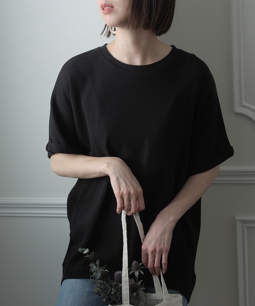 ElegChic(エレグシック)の「コットン100%ワッフルカットソー(Tシャツ/カットソー・レディース・ホワイト/ブラック/杢グレー・XL/M/4L)」の2枚目の写真
