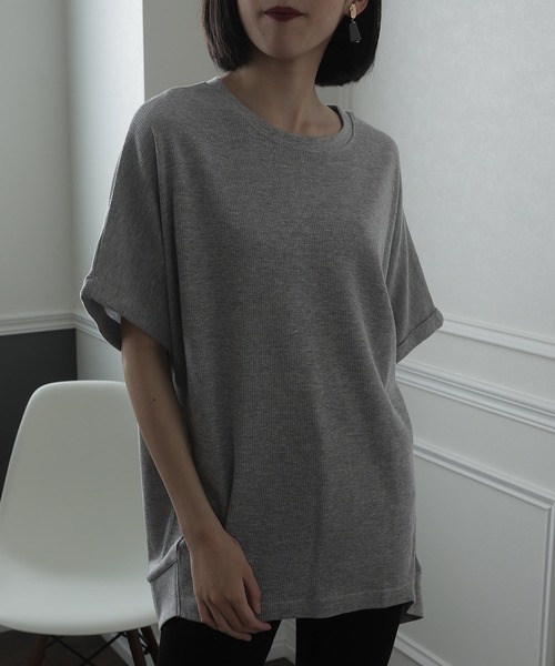 ElegChic(エレグシック)の「コットン100%ワッフルカットソー(Tシャツ/カットソー・レディース・ホワイト/ブラック/杢グレー・XL/M/4L)」の4枚目の写真