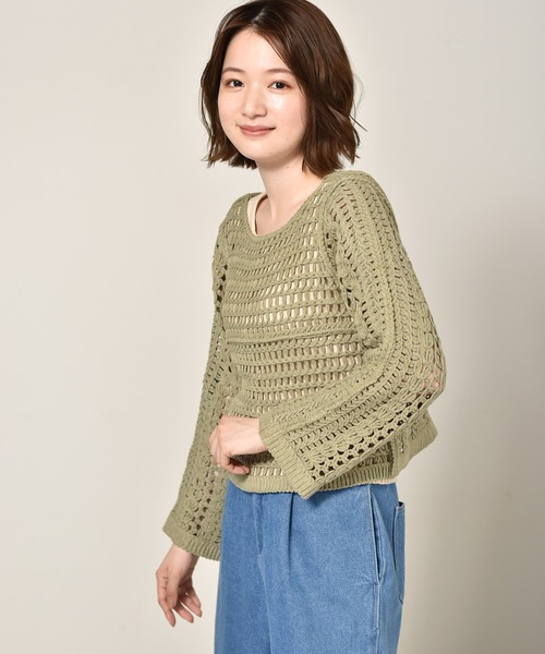 RETRO GIRL（レトロガール）の「クロシェ編み2WAYニット（ニット/セーター・レディース・イエロー/オフホワイト/グリーン・FREE）」の5枚目の写真