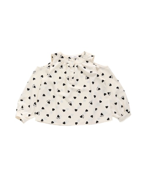 JENNI love（ジェニィラブ）の「ハート総柄肩あきブラウス（シャツ/ブラウス・キッズ・ブラック/オフホワイト・130cm/140cm/150cm/160cm）」の7枚目の写真