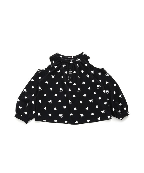 JENNI love（ジェニィラブ）の「ハート総柄肩あきブラウス（シャツ/ブラウス・キッズ・ブラック/オフホワイト・130cm/140cm/150cm/160cm）」の9枚目の写真