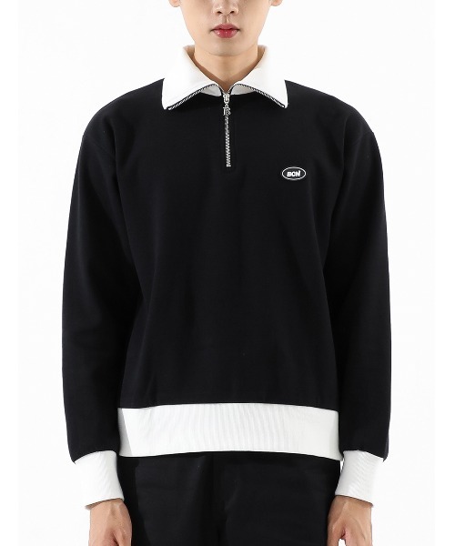 BASIC COTTON（ベーシックコットン）の「A'GEM/9 × .kom『BASIC COTTON/ベーシックコットン』BCN zip-up MTM/ベーシック ジップアップ スウェットシャツ プルーオーバー（スウェット・レディース・ホワイト/ブラック/A・FREE）」の3枚目の写真