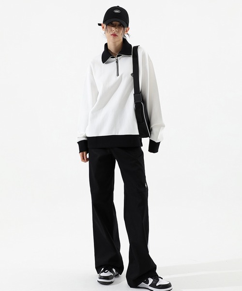 BASIC COTTON（ベーシックコットン）の「A'GEM/9 × .kom『BASIC COTTON/ベーシックコットン』BCN zip-up MTM/ベーシック ジップアップ スウェットシャツ プルーオーバー（スウェット・レディース・ホワイト/ブラック/A・FREE）」の8枚目の写真