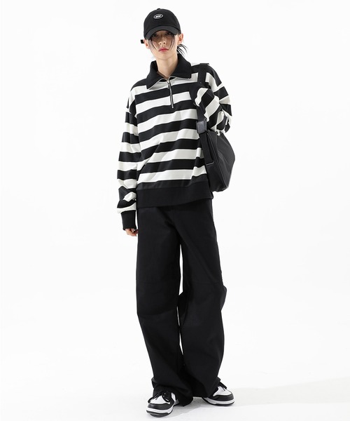 BASIC COTTON（ベーシックコットン）の「A'GEM/9 × .kom『BASIC COTTON/ベーシックコットン』BCN zip-up MTM/ベーシック ジップアップ スウェットシャツ プルーオーバー（スウェット・レディース・ホワイト/ブラック/A・FREE）」の19枚目の写真