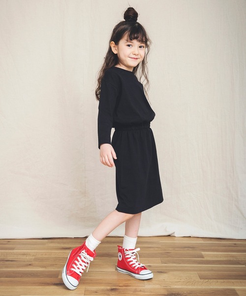 BRANSHES（ブランシェス）の「後ろスリット長袖ワンピース（ワンピース・キッズ・ブラック/ライトベージュ/ピンク・100cm/130cm/120cm/150cm/110cm/140cm）」の6枚目の写真