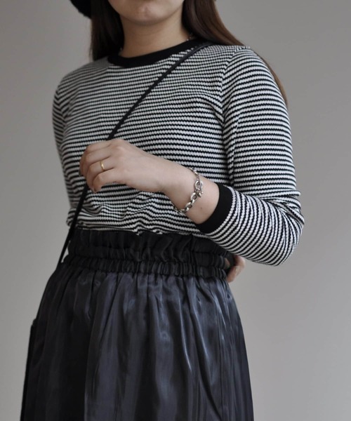 CPCM（シーピーシーエム）の「ボーダーリンガーロンT（Tシャツ/カットソー・レディース・ブラック/ピンク/ブルー/グリーン・FREE）」の2枚目の写真