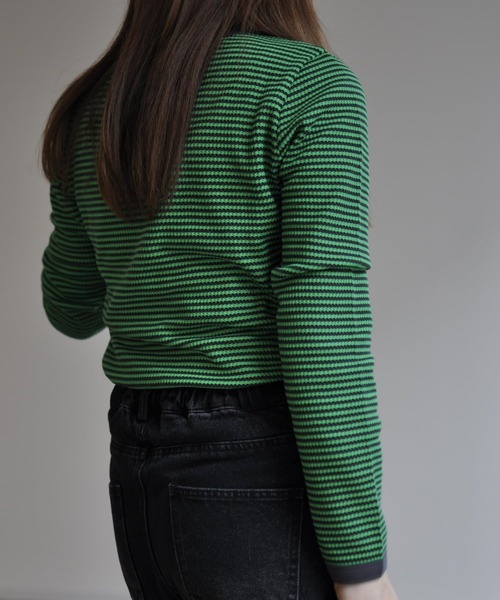 CPCM（シーピーシーエム）の「ボーダーリンガーロンT（Tシャツ/カットソー・レディース・ブラック/ピンク/ブルー/グリーン・FREE）」の6枚目の写真