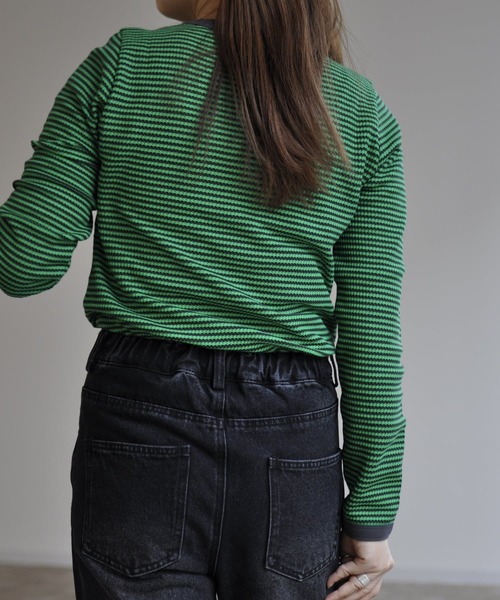 CPCM（シーピーシーエム）の「ボーダーリンガーロンT（Tシャツ/カットソー・レディース・ブラック/ピンク/ブルー/グリーン・FREE）」の7枚目の写真