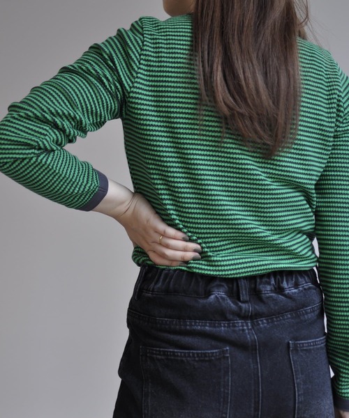 CPCM（シーピーシーエム）の「ボーダーリンガーロンT（Tシャツ/カットソー・レディース・ブラック/ピンク/ブルー/グリーン・FREE）」の8枚目の写真